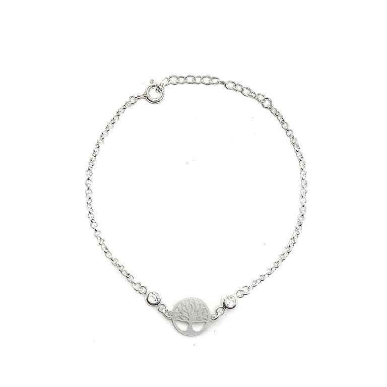 Pulsera Arbol De La Vida Circon Blanco Plata Fina 925 Plateado TALLA UNICA