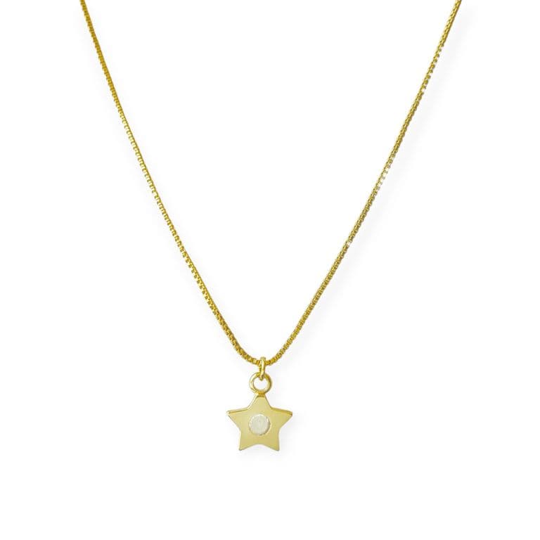 Collar Estrella Circon Blanco Enchapado Oro 18K 45cm Dorado TALLA UNICA