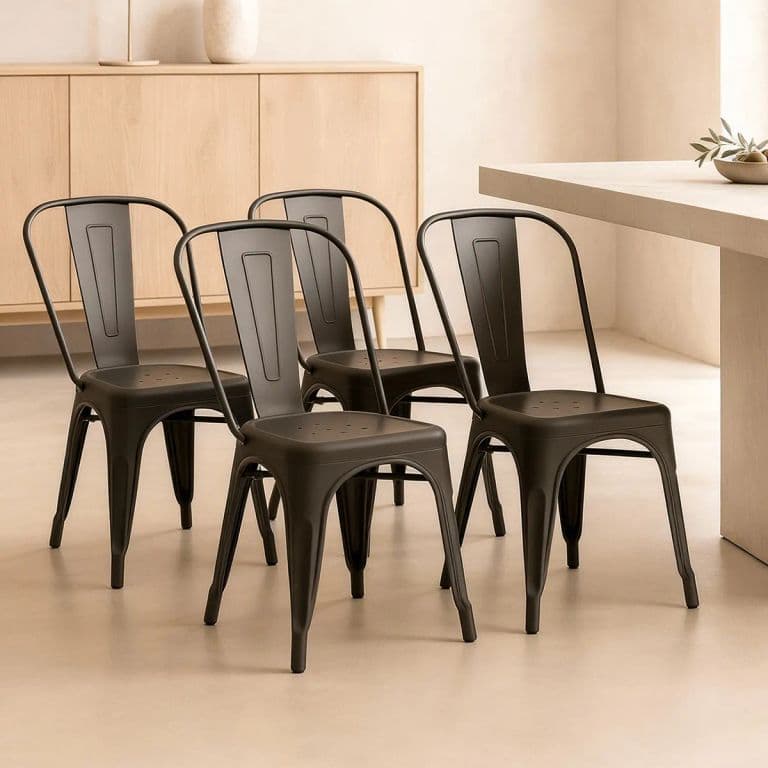 Pack 4 Sillas Comedor Terraza Exterior Apilables Metal Industrial Tolix Negras Negro