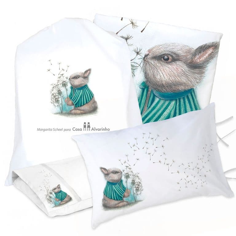 Juego de Cama Funda de Plumon + Sabana Bajera +2 Fundas Almohada Conejo Pide un Deseo 1 Plaza