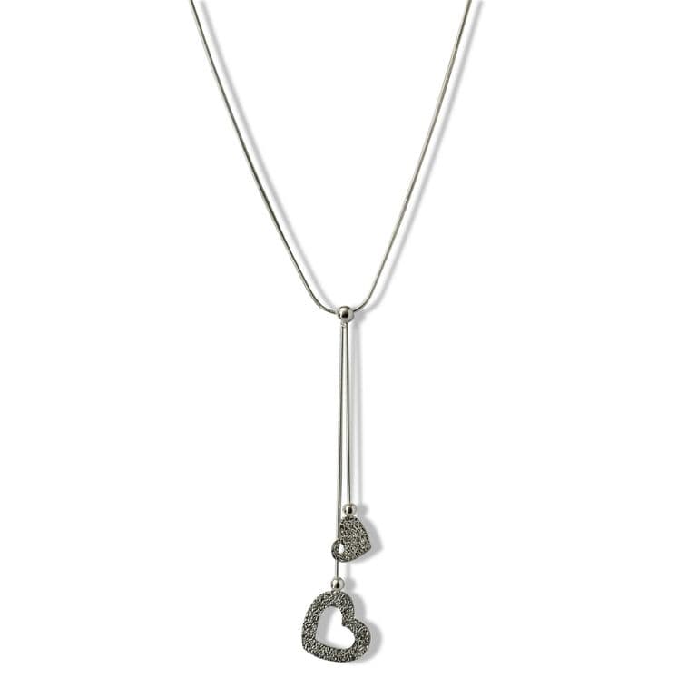 Collar 2 Corazones Colgantes Plata Fina 925 Plateado TALLA UNICA