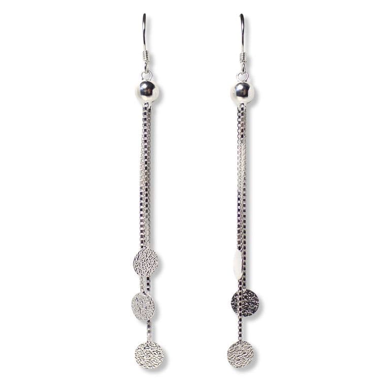 Aros Colgantes Cadena Veneciana Discos Satinados Plata Fina 925 Plateado TALLA UNICA