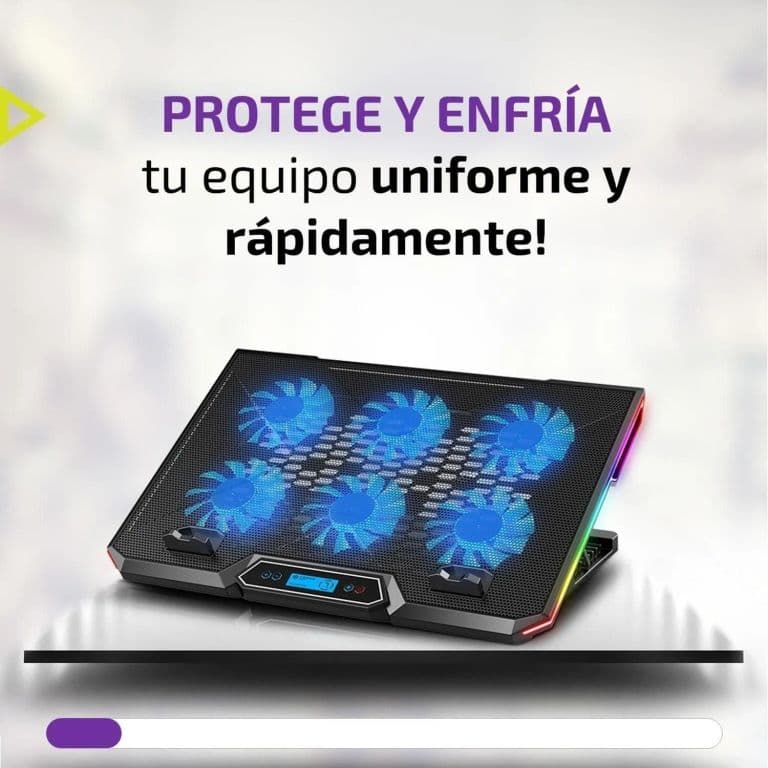 Base Ventilador Enfriador Notebook 6 Fans Lcd Rgb Hasta 17