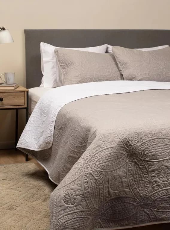 Cubrecama Quilt Reversible +funda Almohada 2 Plazas - Gris - 2 Plazas