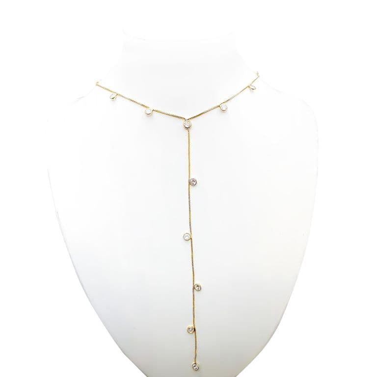 Collar Corbatero 16 Circones Blancos Enchapado Oro 18K Dorado TALLA UNICA