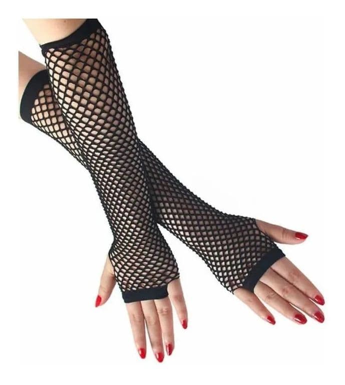 Guantes Largos De Malla - Sin Dedos - Red Malla - Disfraz - Cosplay Negro TALLA UNICA