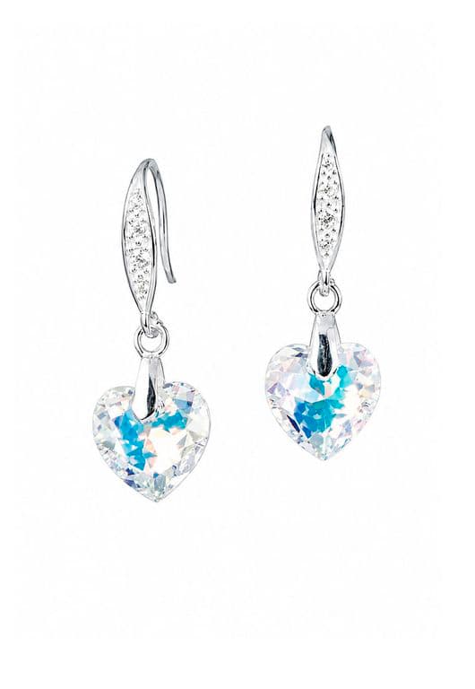 Aros Amor Plata 925 creado con cristales de Swarovski Aurora Boreal Blanco TALLA UNICA
