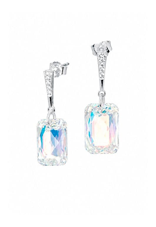 Aros Estefania Plata Italiana 925 y Cristales Genuinos Aurora Boreal Blanco TALLA UNICA