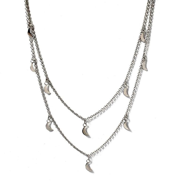 Collar Lunas Doble Plata Fina 925 Plateado TALLA UNICA