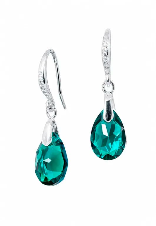 Aros Gota De Luz Plata 925 creado con cristales de Swarovski Emerald Verde TALLA UNICA