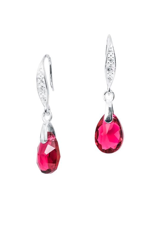 Aros Gota De Luz Plata 925 creado con cristales de Swarovski Scarlet Rojo TALLA UNICA