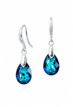Aros Gota de Luz Plata 925 creado con cristales de Swarovski Bermuda Blue Azul TALLA UNICA