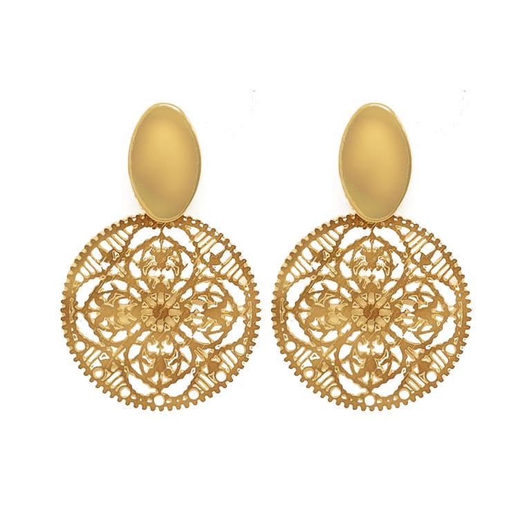 Aros Mercedes Mandala Enchapado Oro 18K Dorado TALLA UNICA