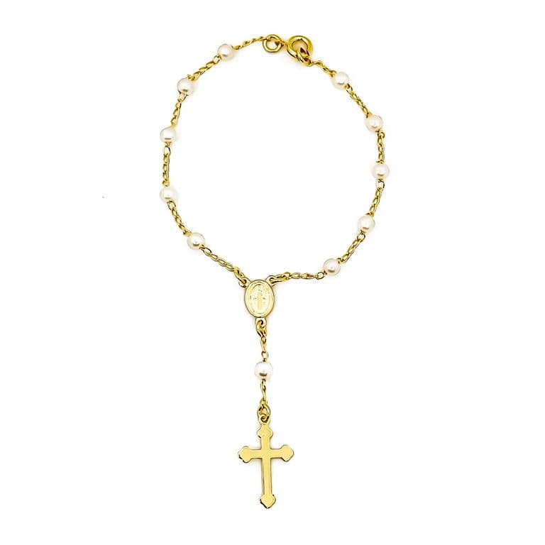 Pulsera Denario Perla Sintetica Enchapado Oro 18K Dorado TALLA UNICA