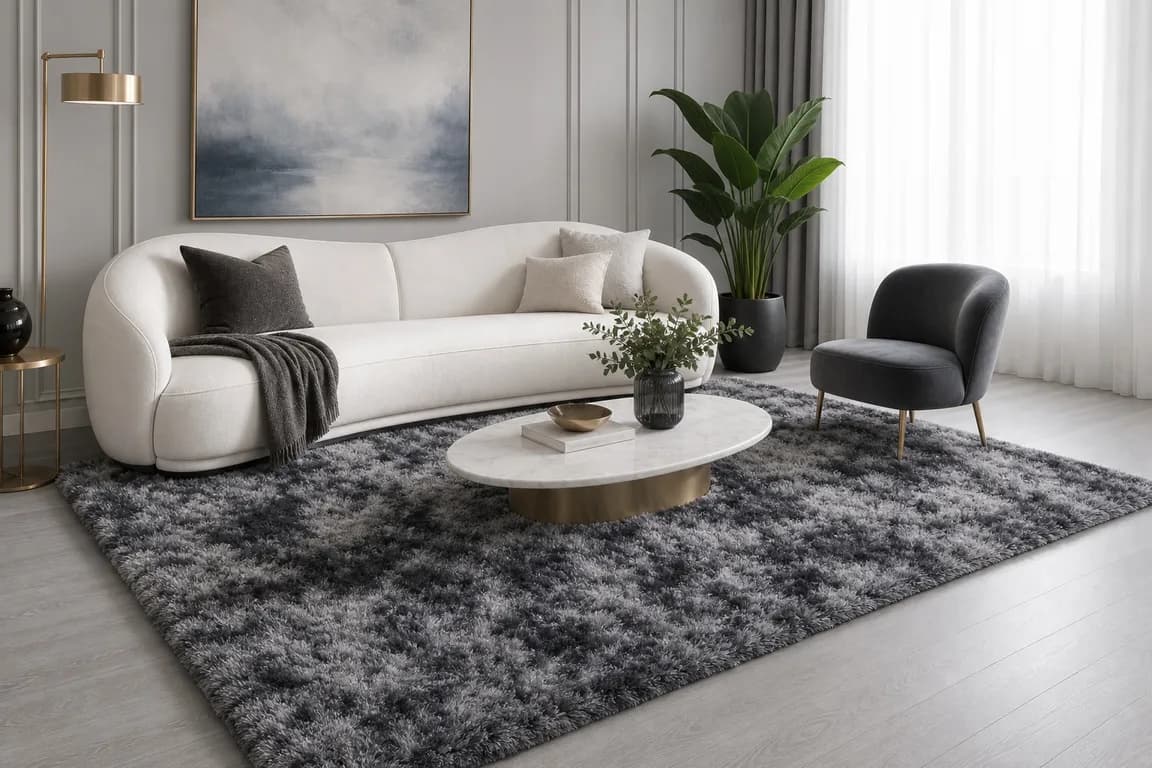 Alfombra Peluda 200cm x 240cm Gris Oscuro Jaspeado