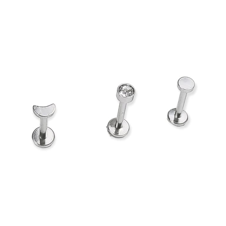 Conjunto set Piercing Fase Lunar Acero Quirurgico Nostril Labret Plateado TALLA UNICA