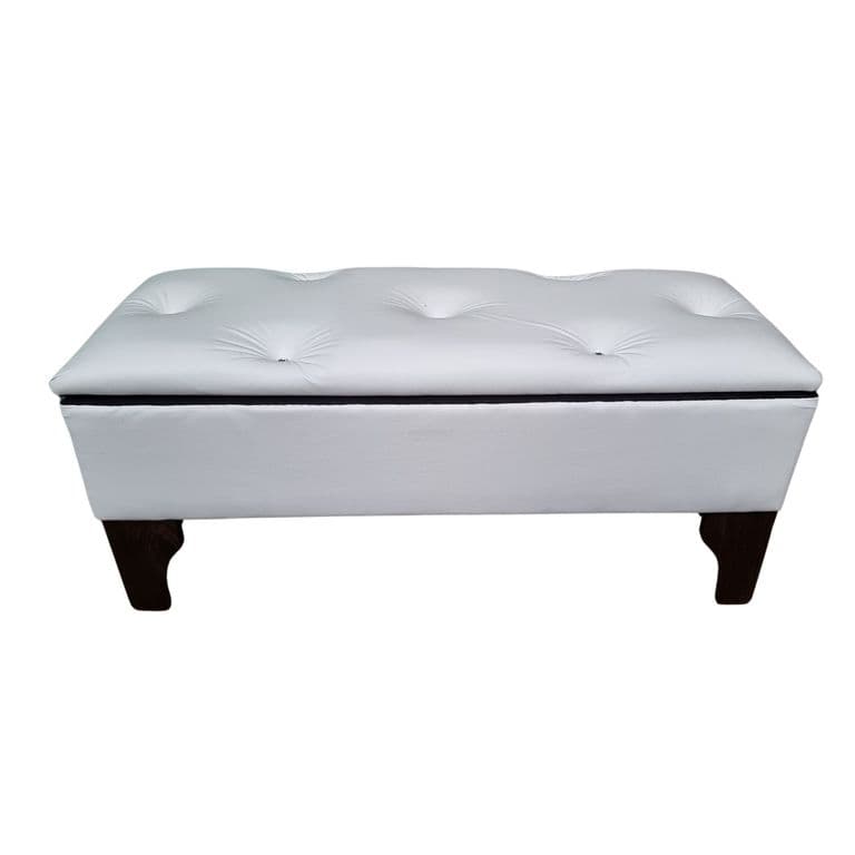 Banqueta Baul Boton Diamante Blanco Eco Cuero 105x40x45x20 Rimar