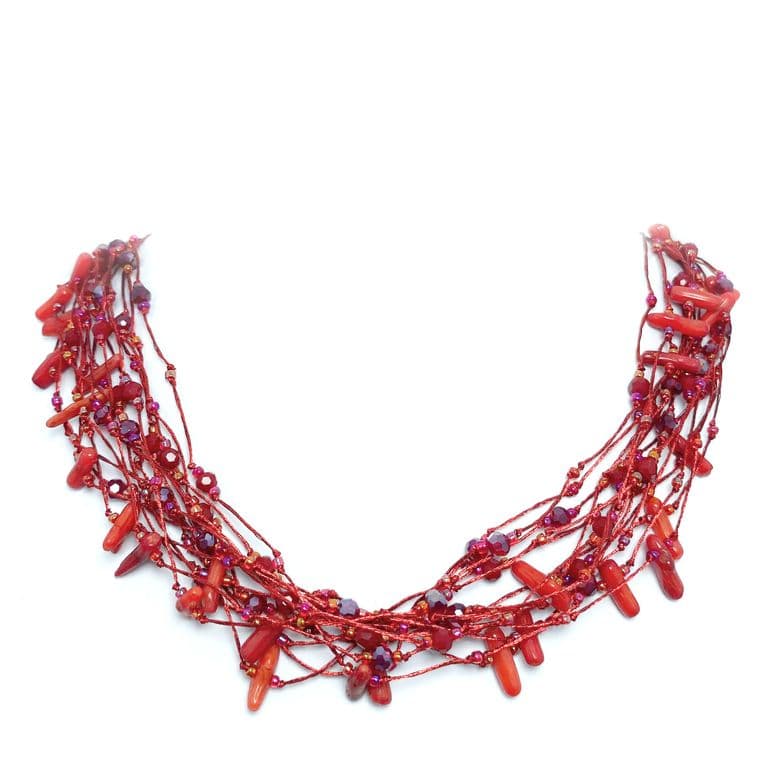 Collar Coral Cristal Hilo Seda Rojo Rojo TALLA UNICA