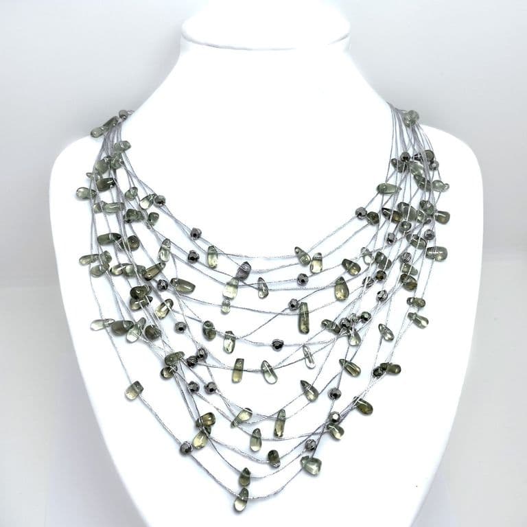Collar Cristal Fume Hilo Seda Plateado Plateado TALLA UNICA