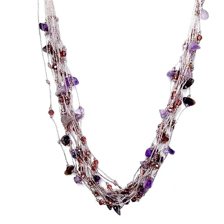 Collar Amatista Hilos Seda Morado TALLA UNICA