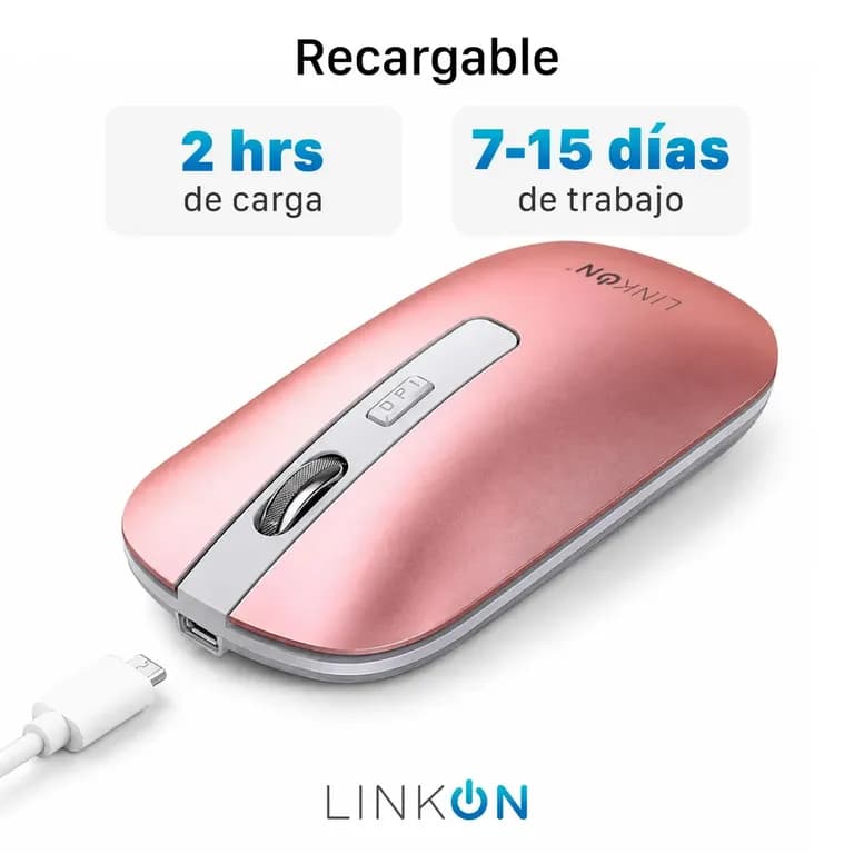 Mouse Inalambrico Dual Bluetooth Usb Recargable Para Mac Win - Rosa