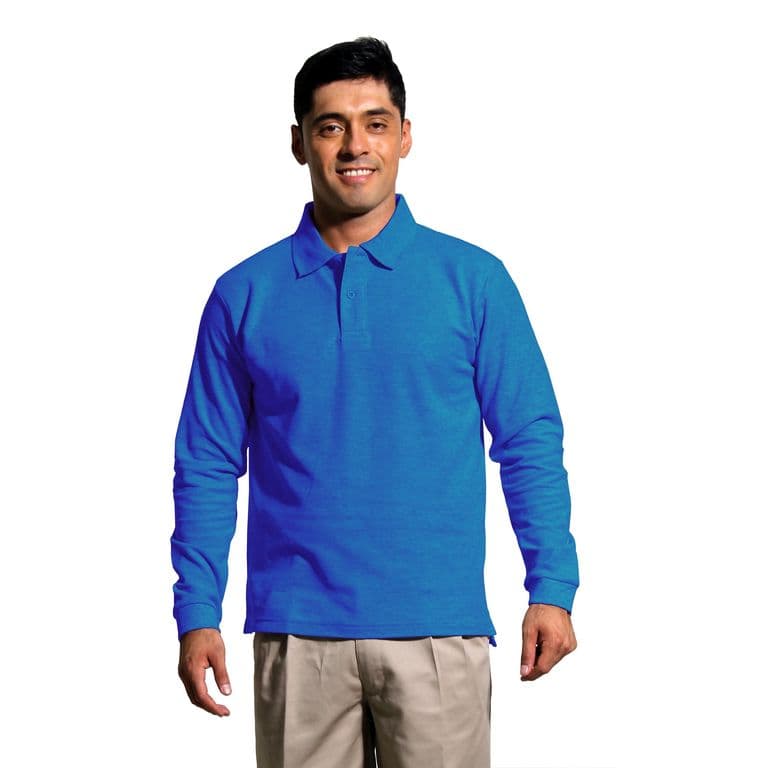 Polera Pique Hombre Manga Larga Azulina Azul L