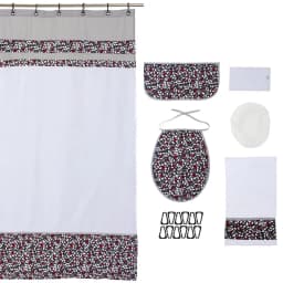 Cortina y Set de bano 7 piezas 180 x 173 cms gris blanco