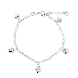 Pulsera 5 Corazones Plata Fina 925 Plateado TALLA UNICA