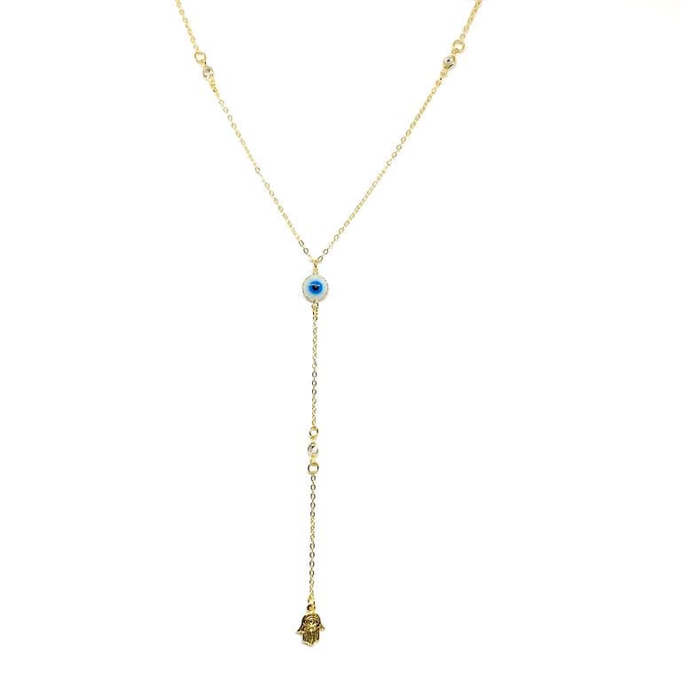 Collar Ojo Turco Mano Hamsa Fatima Circon Enchapado Oro 18K Dorado TALLA UNICA