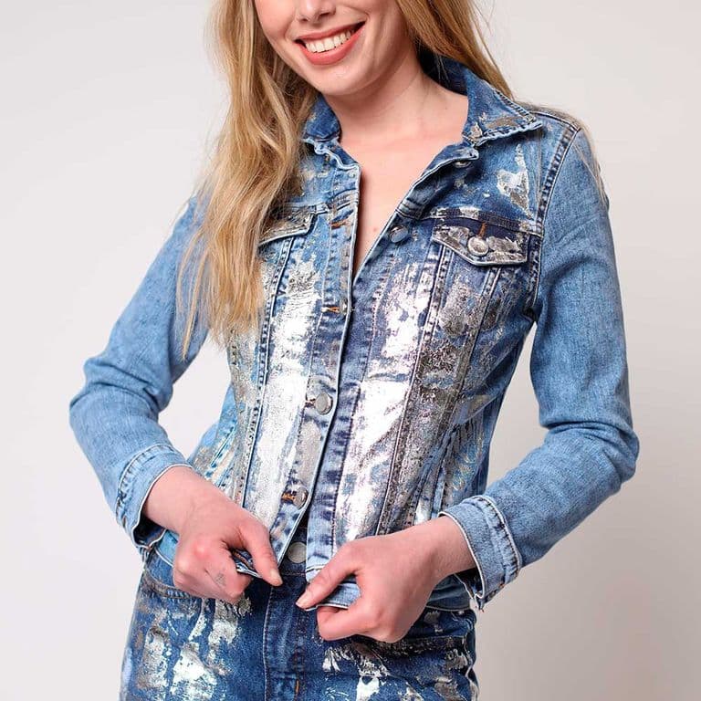 Chaqueta Hilda Metalizada Plata Celeste M