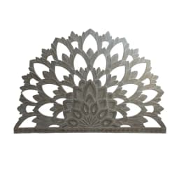 Panel Decorativo Flor de Loto de Madera Tallada Blanco Decapado Estilo Boho Chic 150x90 cm