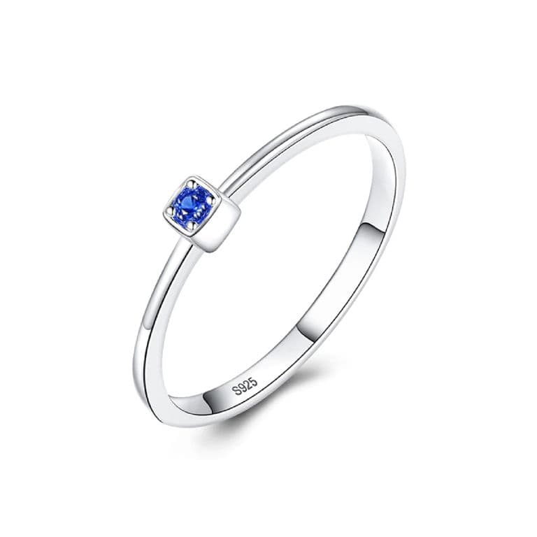 Anillo Solitario con Circon Azul en Plata Fina 925 Azul 18
