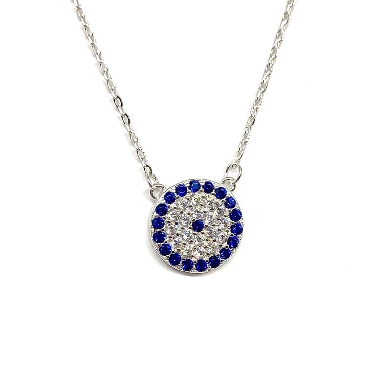 Collar Ojo Turco Circon 12mm Plata Fina 925 Plateado TALLA UNICA