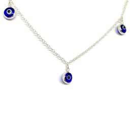Collar Asya 5 Ojo Turco Plata Fina 925 Plateado TALLA UNICA