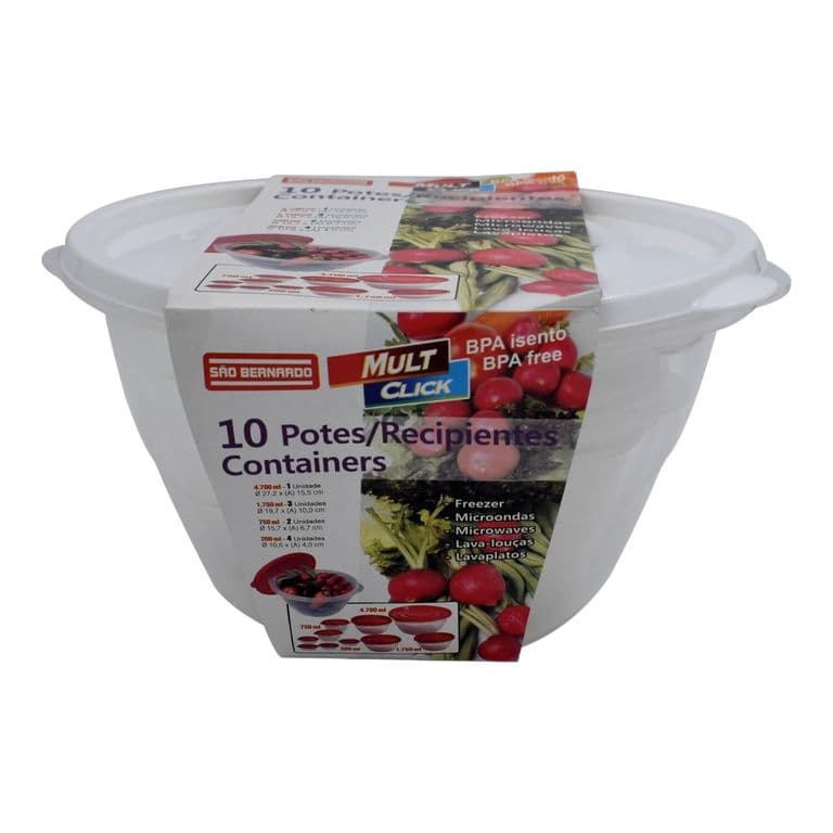 Set De 10 Contenedores De Plastico Tapa Blanca