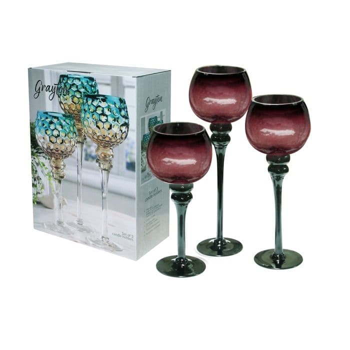 JUEGO 3 COPAS CANDELABRO ROJO VINO CRAQUELADO