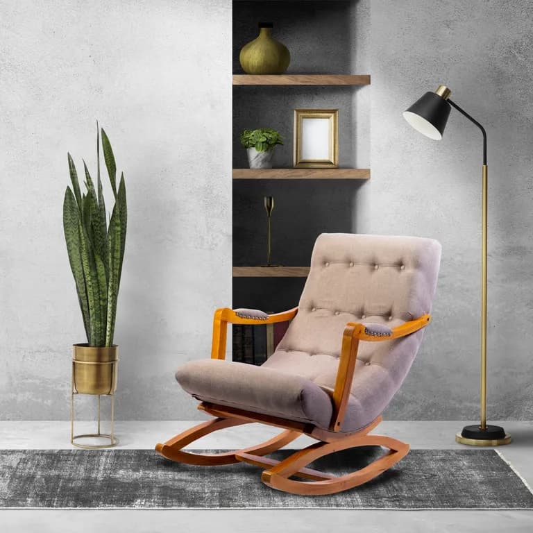 Silla Mecedora con Apoya Brazo Beige Lino