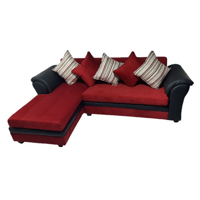 SECCIONAL FELPA MUSTANG CHICO IZQUIERDO ROJO BRAZO PU ECOCUERO NEGRO
