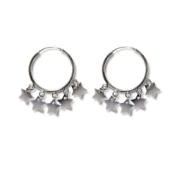 Aros Argollas Bolitas Estrellas Plata Fina 925 Plateado TALLA UNICA