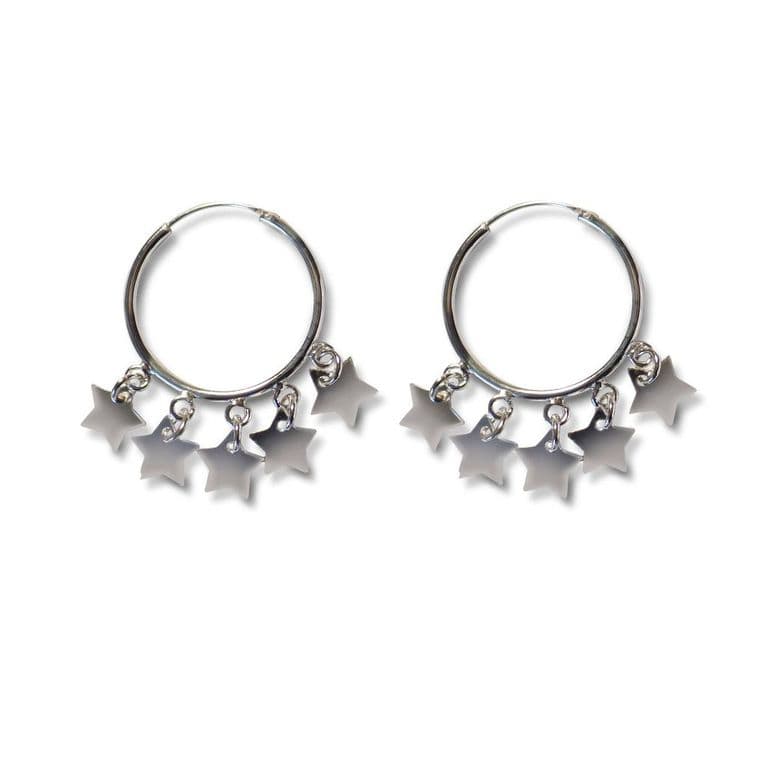 Aros Argollas Bolitas Estrellas Plata Fina 925 Plateado TALLA UNICA