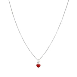 Collar Corazon Mini Esmaltado Rojo Plata Fina 925 Plateado TALLA UNICA