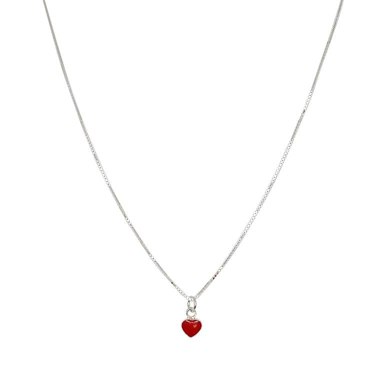 Collar Corazon Mini Esmaltado Rojo Plata Fina 925 Plateado TALLA UNICA