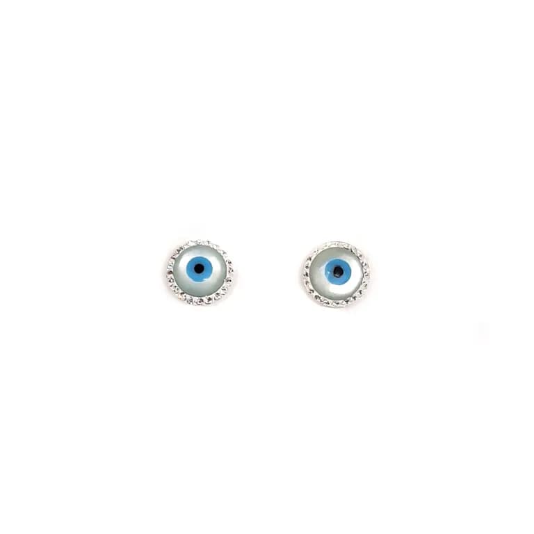 Aros Ojos Turcos Nacar Strass 10mm Plata Fina 925 Plateado TALLA UNICA