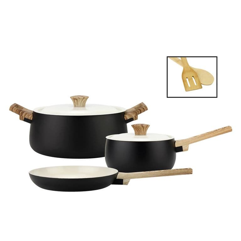 Bateria de cocina de aluminio 7 Piezas negro Biela
