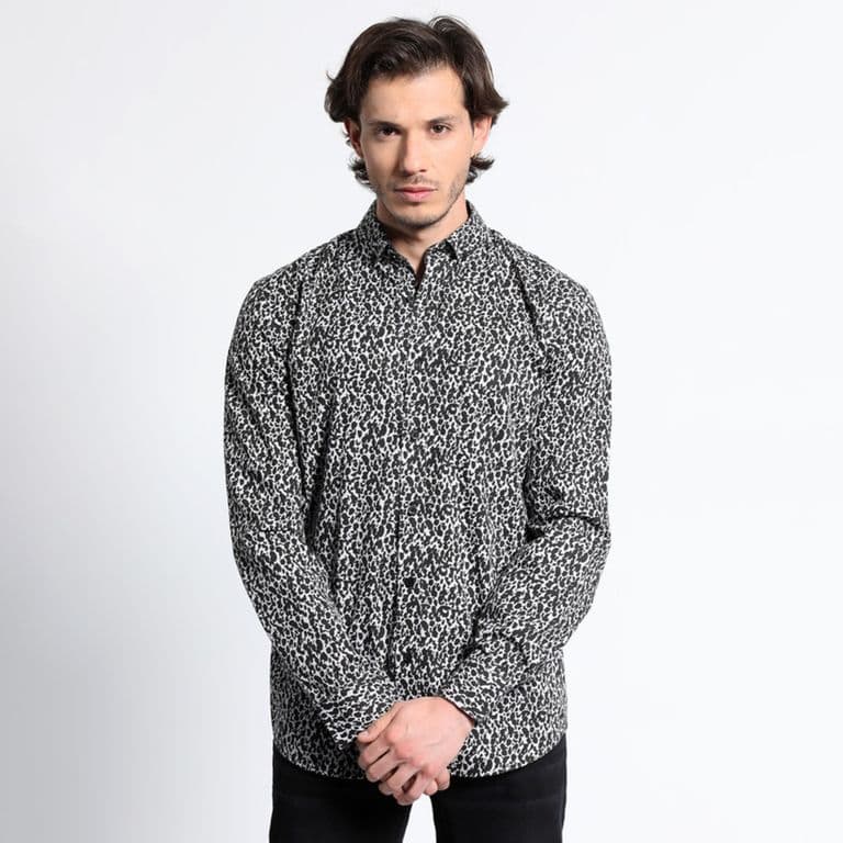 Camisa Manga Larga Estampada Full Slim Fit Negro L