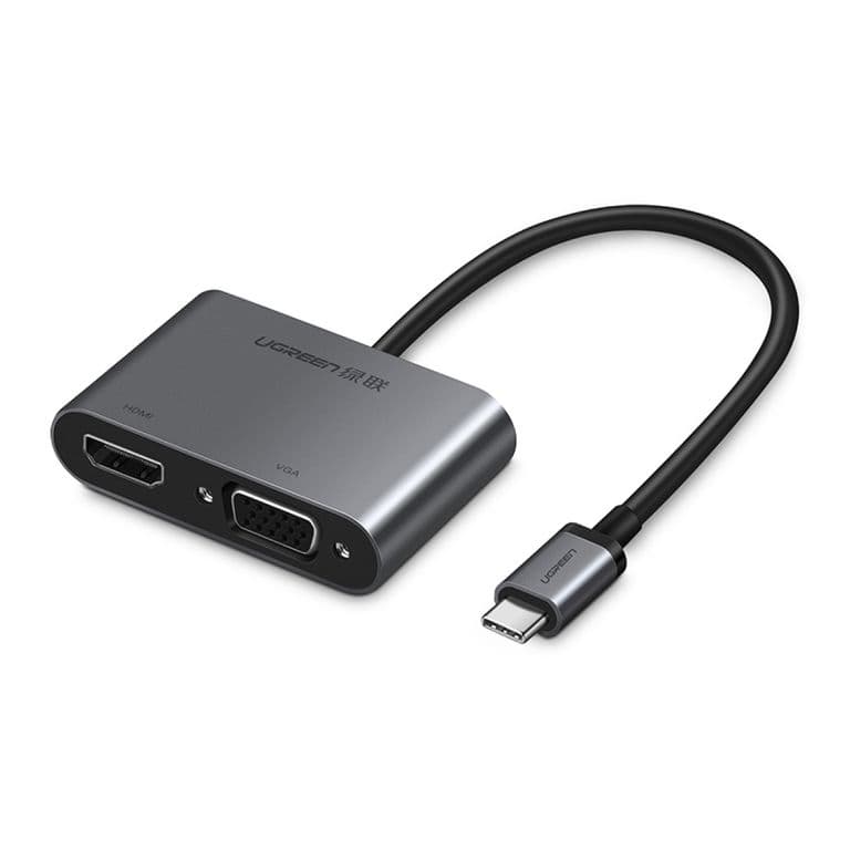 Adaptador USB-C a HDMI+VGA con PD Negro