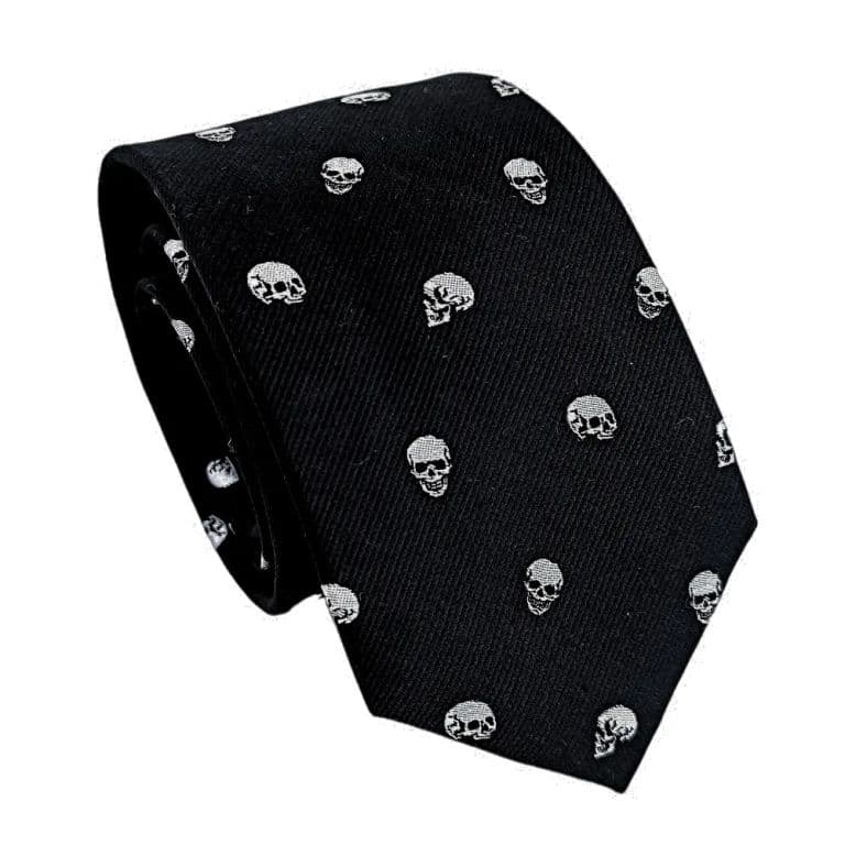 Corbata hombre negra de seda, Diseno Chileno Craneos, 7 cm de ancho Negro TALLA UNICA