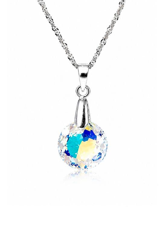 Collar Gracia Plata 925 creado con cristales de Swarovski Aurora Boreal Blanco TALLA UNICA