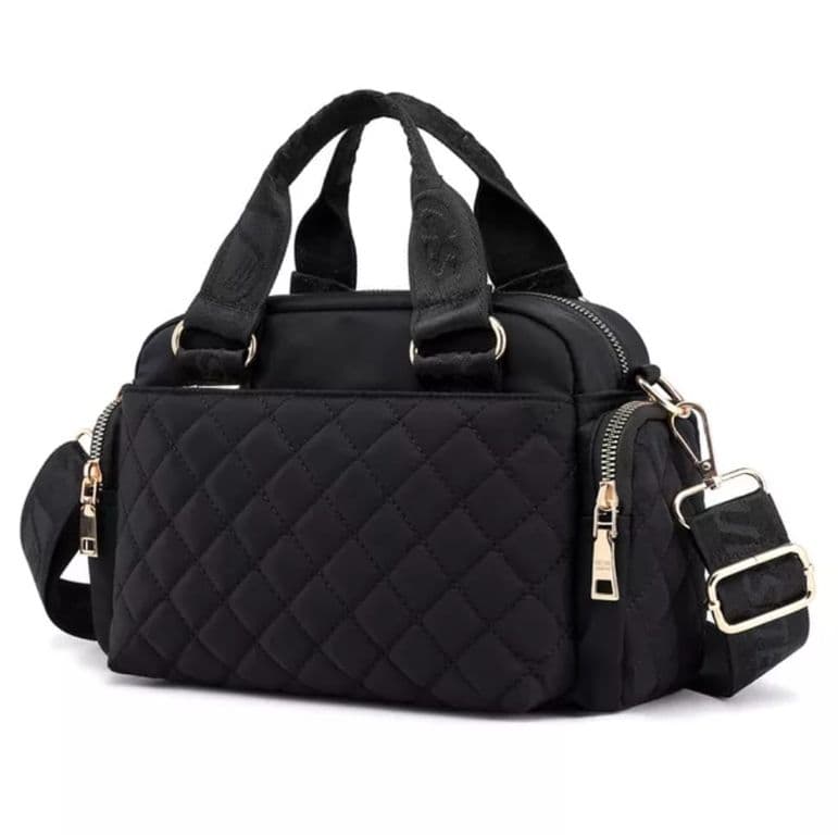 Bolso Cruzado Mujer Acolchado Bandolera y Mano Multiples Bolsillos Uso Diario Negro TALLA UNICA