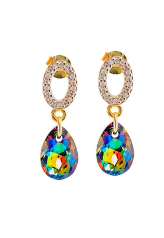 Aros Gota de Luz Gold 24K creado con cristales de Swarovski Vitral Medium Verde TALLA UNICA